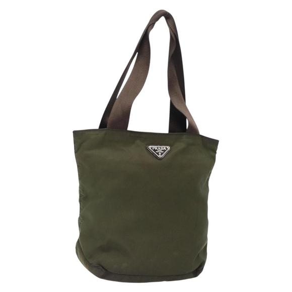 PRADA Tote Bag Nylon Khaki Silver Auth bs28058 - Picture 1 of 16